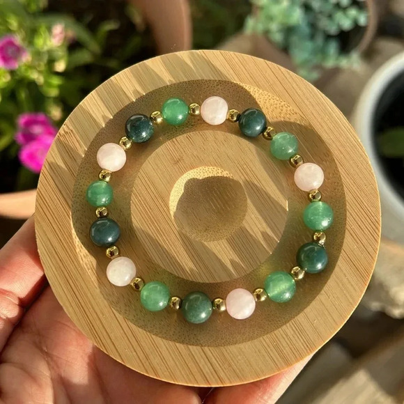 💚🩷Handmade Moss agate + green aventurine + rose quartz + hematite bracelet - Picture 3 of 3
